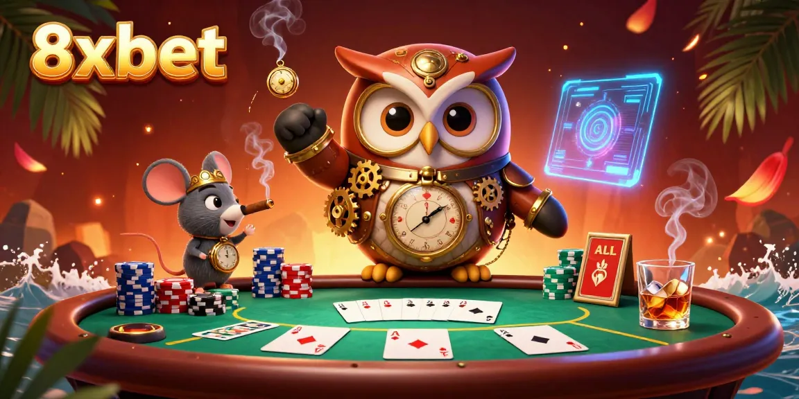 Experience the thrilling atmosphere of 8xbet with a vibrant casino scene blending steampunk and futurism.