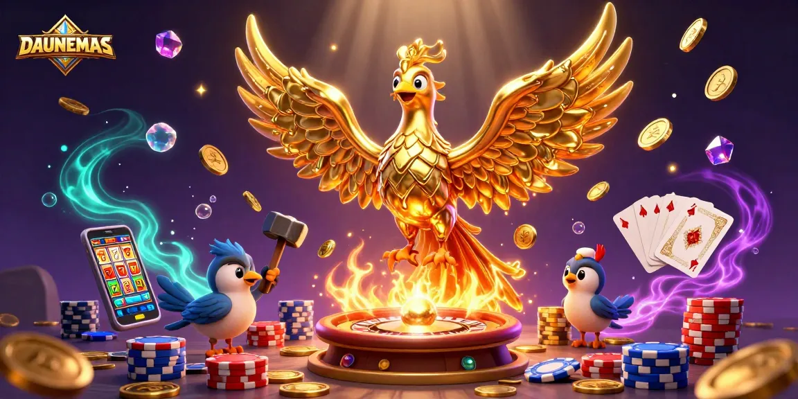 Engage in thrilling play with DAUNEMAS as molten gold phoenix unleashes riches in a vibrant casino atmosphere.