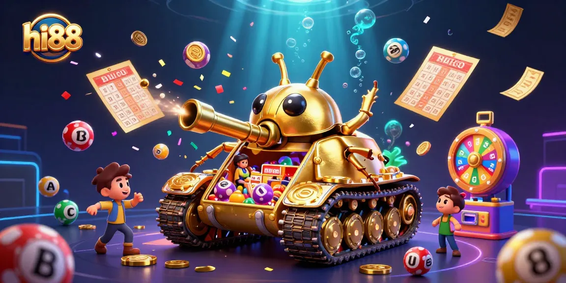 Engage in thrilling gameplay at hi88's vibrant miniature casino scene filled with excitement and prizes.