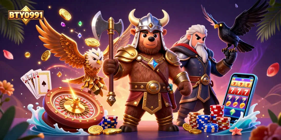 Engage with thrilling games at BTY0991, featuring Viking characters and dynamic casino elements.