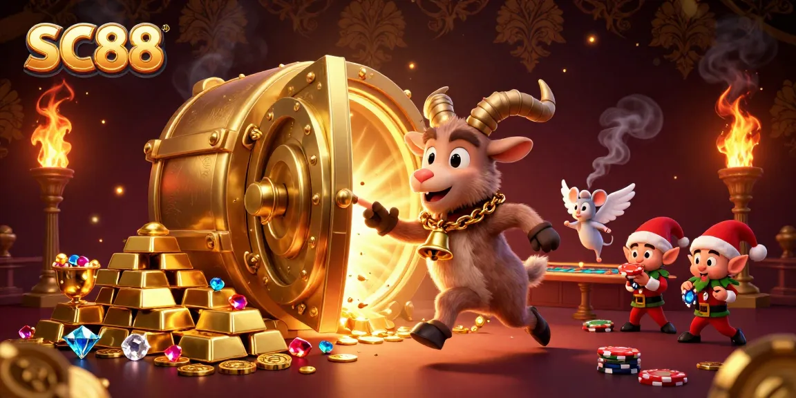 Play thrilling casino games at SC88 featuring vibrant visuals and gold treasures scattered across the table.