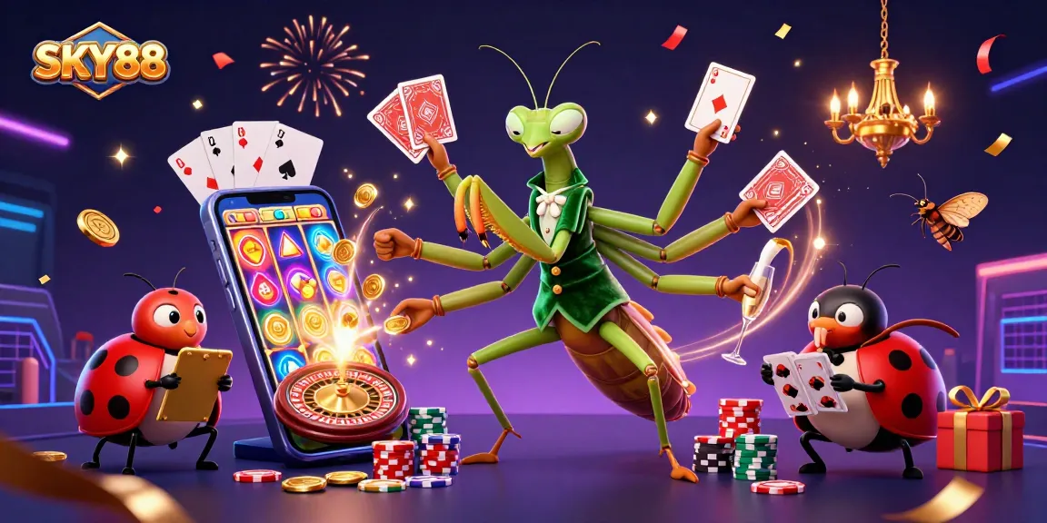 Experience the thrill of SKY88 with a vibrant casino scene full of action and celebration.