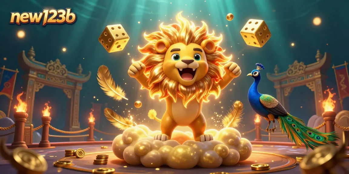 Experience the excitement of new123b with a vibrant 3D casino scene filled with dynamic elements and golden visuals.