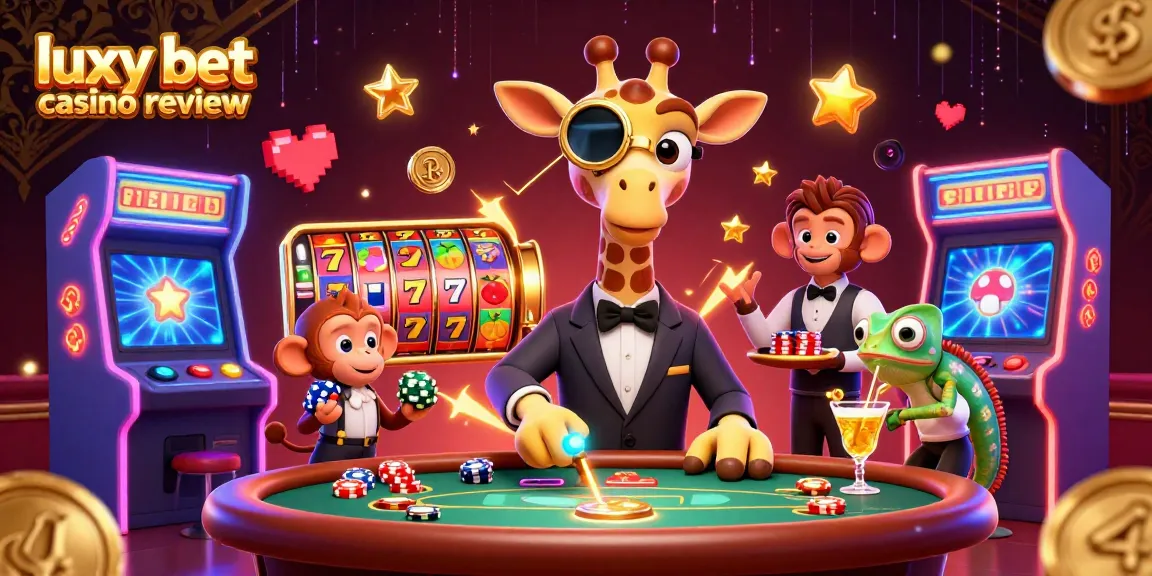 Experience vibrant entertainment in this luxy bet casino review illustration, featuring a high-roller giraffe and more.