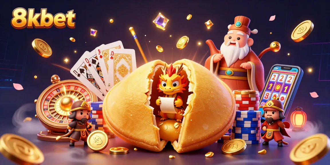 Experience thrilling gameplay at 8xbet with vibrant illustrations of 3D casino elements and characters.