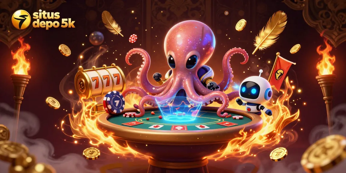 Experience the excitement of situs depo 5k with a special illustration featuring an alien octopus and poker elements.