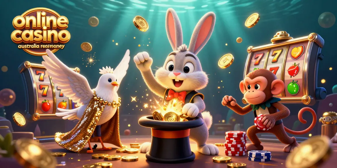 Experience the thrill of playing at an online casino Australia real money with vibrant characters and casino elements.