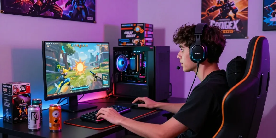 Excited gamer focused on sunwin gameplay with modern gaming setup.