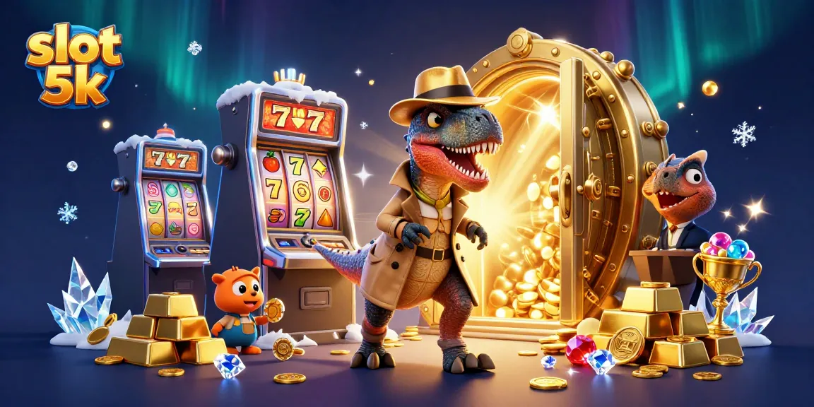Engage with thrilling slot 5k gameplay featuring colorful reels and characters in a dynamic casino scene.
